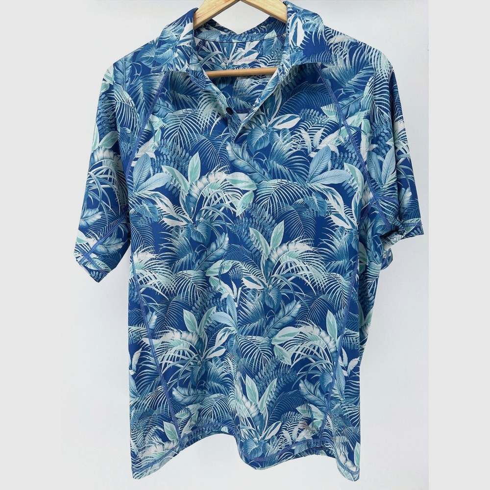Tommy Bahama IslandZone Polo Shirt Mens M Blue Tropical Palm Print